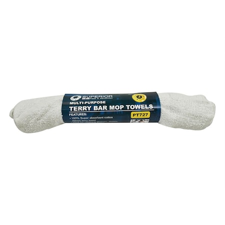 Superior Pads And Abrasives 14 Inch x 17 Inch White Terry Mop Towel - 100% Cotton, PK 3 PT727